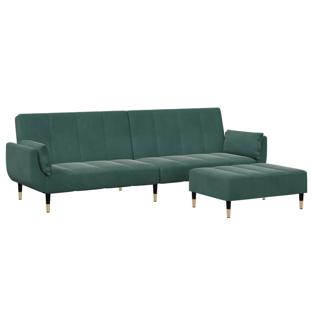 Divano Letto a 2 Posti con Poggiapiedi Verde Scuro in Velluto 3258153