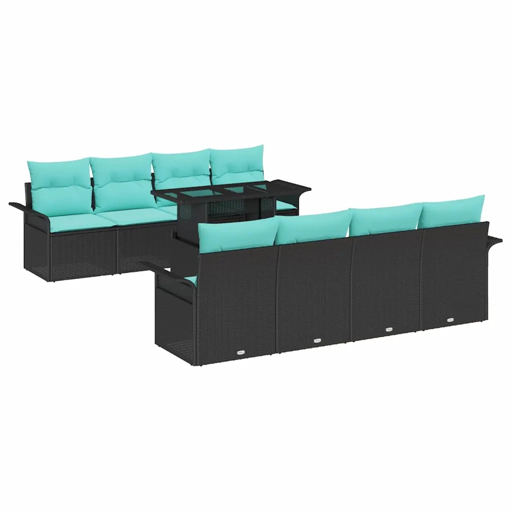 Set Divano da Giardino 9 pcs Nero Rattan in Polipropilene 3356989