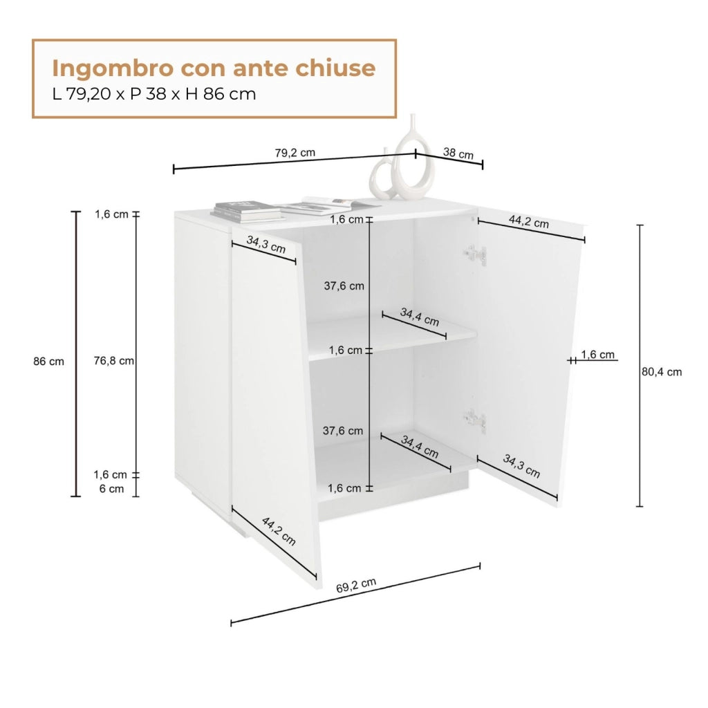 WHOUS Armadio multiuso Easy a 2 ante bianco lucido 79,20x38x86 cm