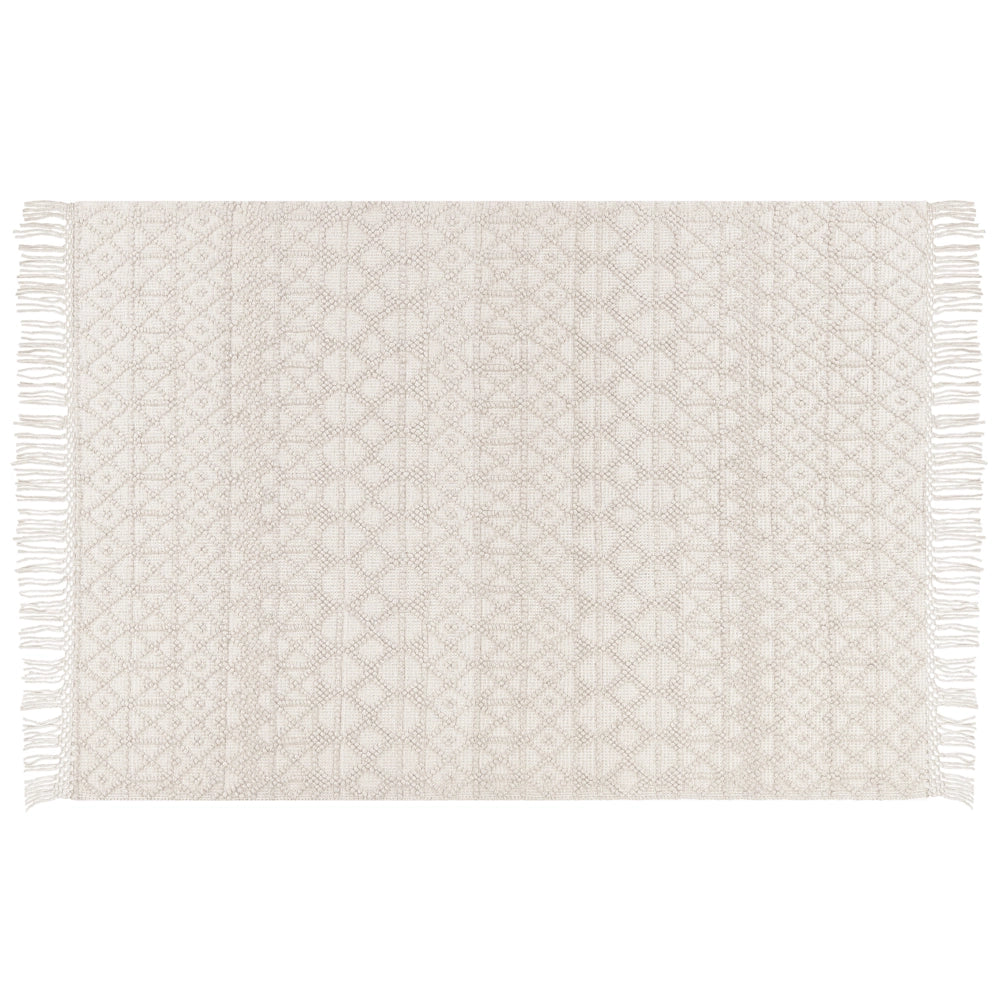 Tappeto in lana poliestere beige chiaro 160 x 230 cm Motivo geometrico Nappe Boho Moderno