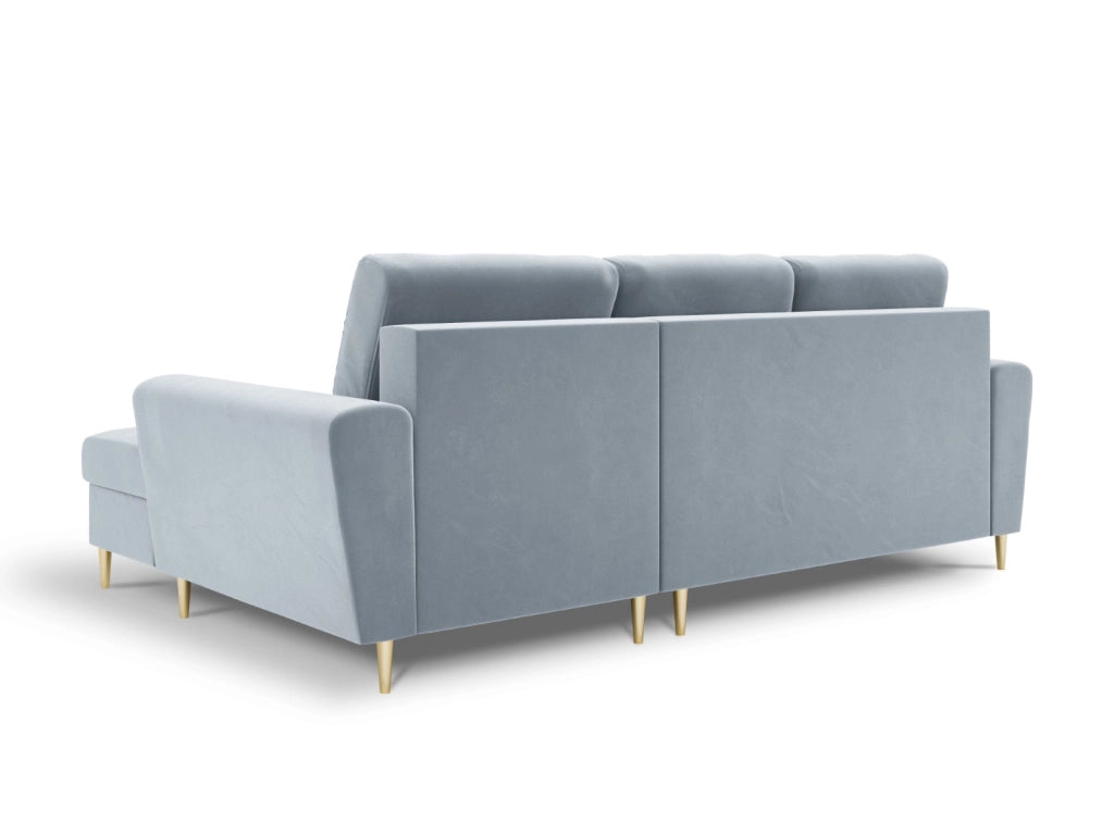 Cosmopolitan Design - Divano convertibile angolare destro con contenitore "Kyoto" 4 posti in velluto azzurro 