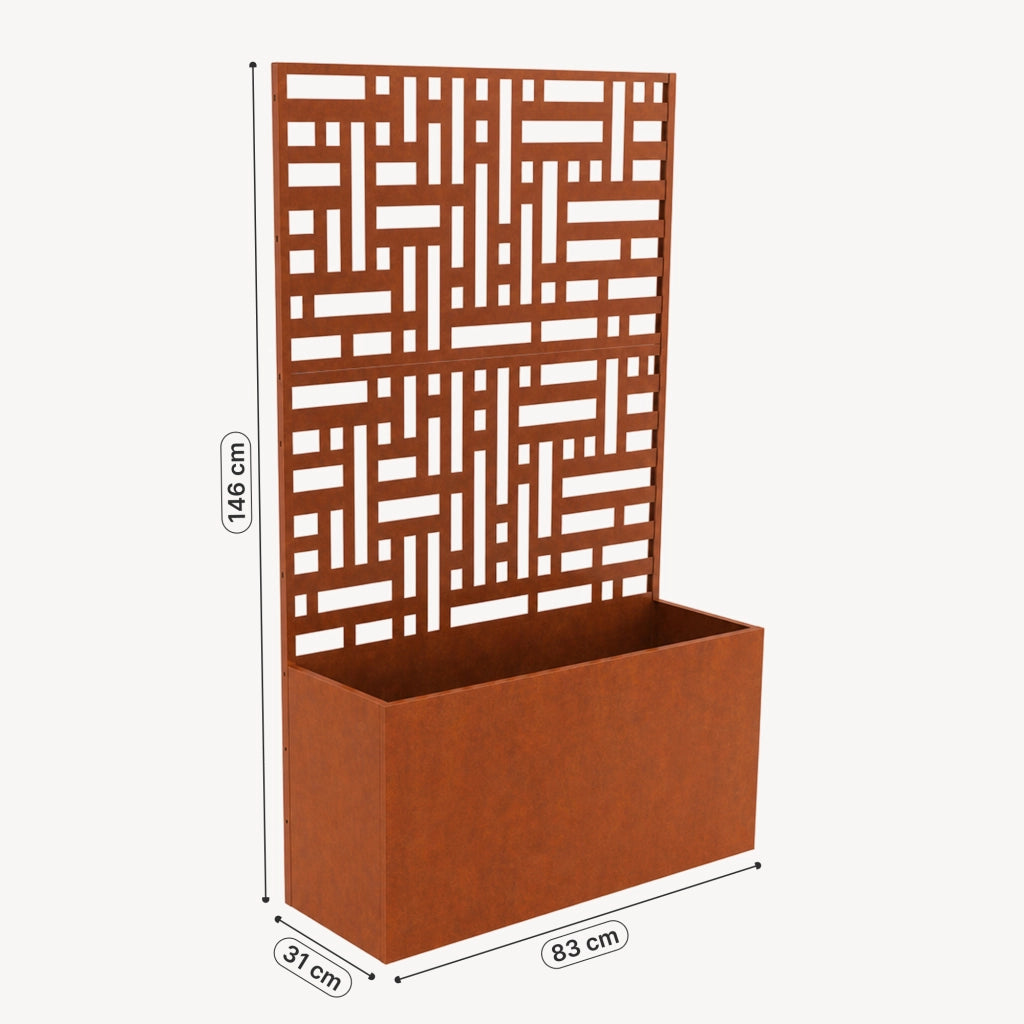 Fioriera con Spalliera Bernalda a 4 Rotelle 146 x 83 x 31 cm Acciaio Corten - Marrone Ossidato casa.pro