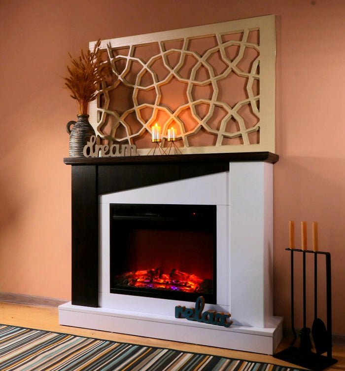Camino Elettrico da Pavimento 90x115x27 cm Effetto Fiamma 1500W Gaspar & Lorance Bianco/wenge