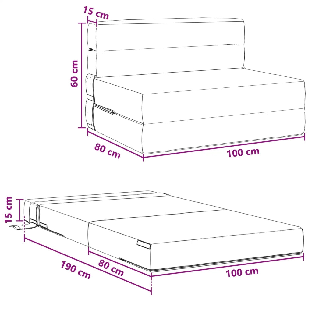 Divano Letto Pieghevole Grigio Chiaro 100 x 80 x 60 cm Tessuto 900114