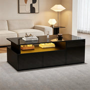 Tavolino da salotto 100x50x35 cm con LED; doppio cassetto; pannello truciolare nero