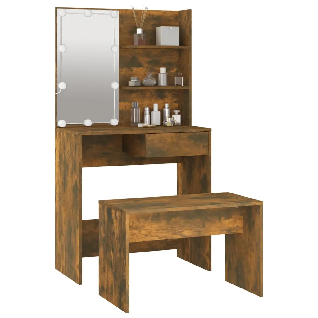 Set Tavolo da Toeletta con LED Rovere Fumo in Legno Multistrato cod mxl 65356