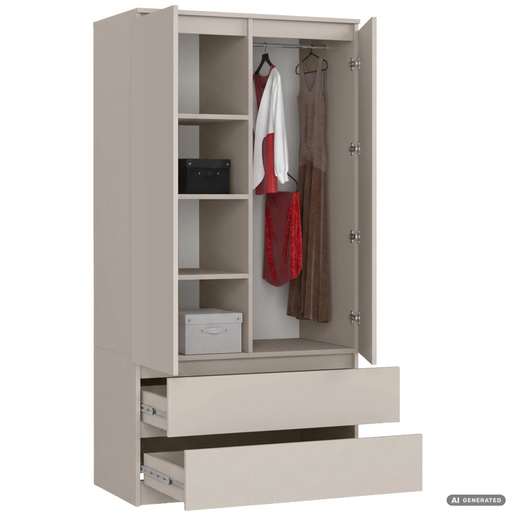 Armadio S90 Cashmere 90 cm 2 ante 2 cassetti 4 ripiani 90x51x180 cm
