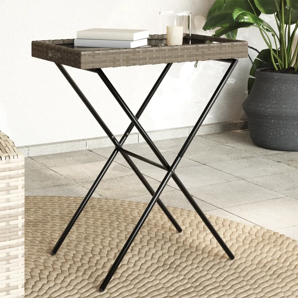 Tavolino da Giardino | Tavolino Vassoio Pieghevole Grigio 65x40x75 cm in Polyrattan