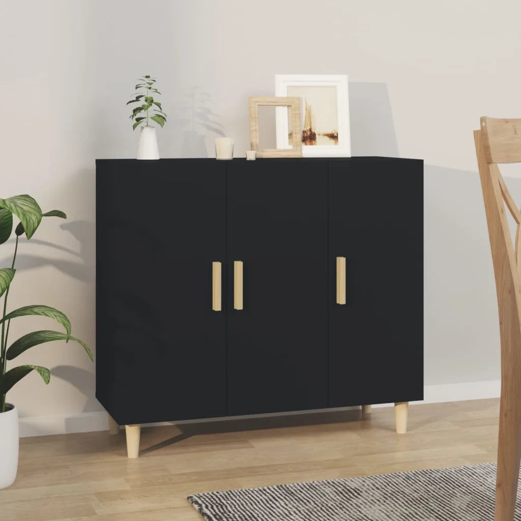 Credenza Nera 90x34x80 cm in Legno Multistrato cod mxl 8843
