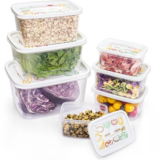 Scatola di conservazione in plastica per cucina, 14 pezzi (7 contenitori + 7 coperchi), BPA-free, sicura per lavastoviglie, forno a microonde e frigorifero, disponibile in diverse dimensioni