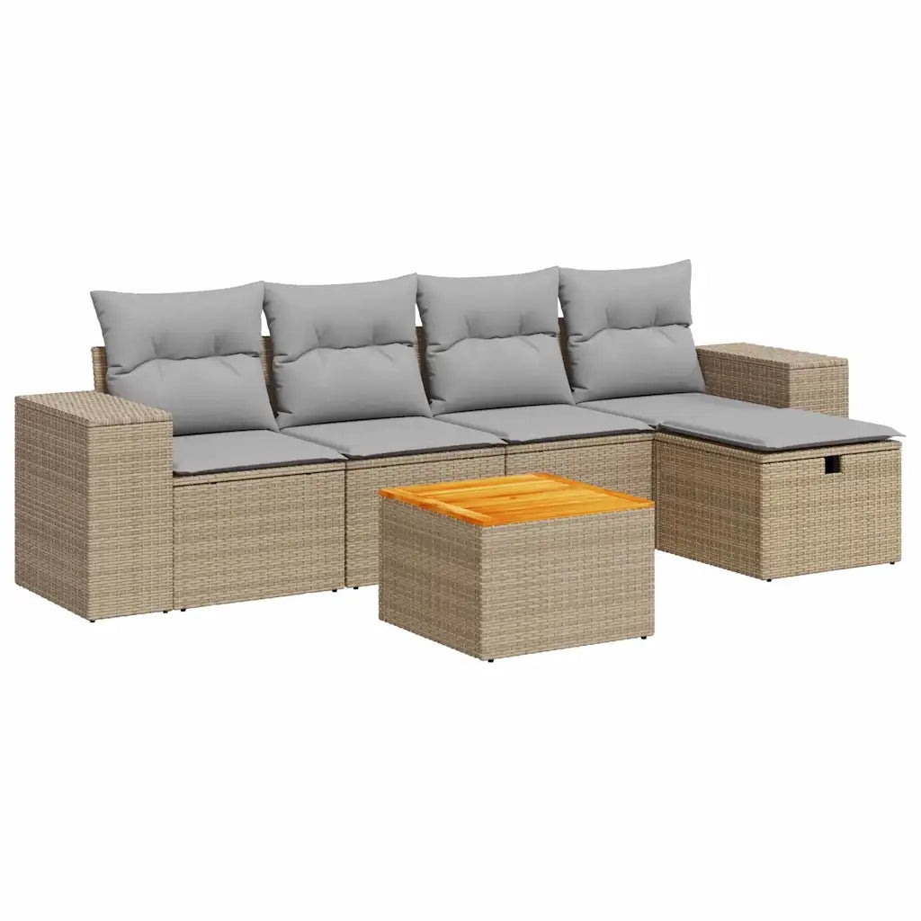Set Divano da Giardino 6 pz con Cuscini Beige in Polyrattan 3325867