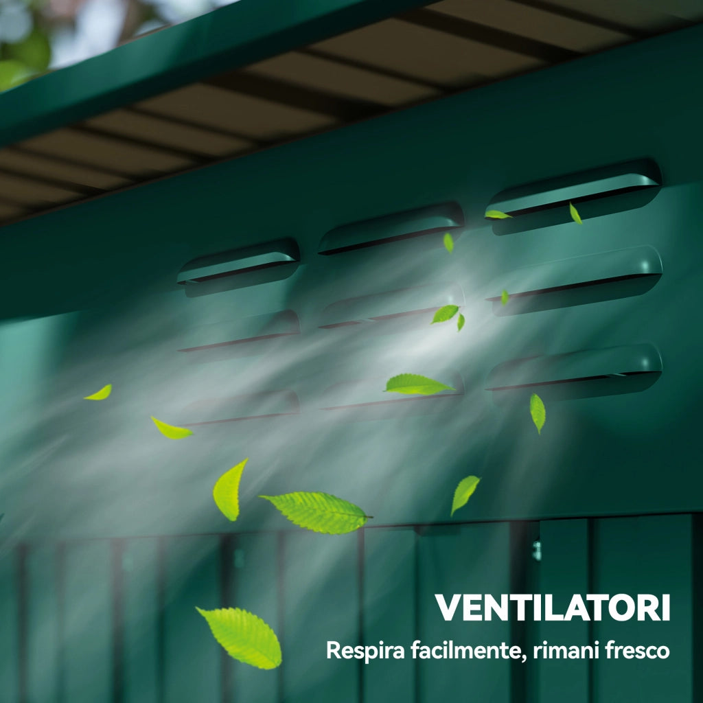 Casetta da Giardino 159x106x181 cm con Prese d'Aria e Porta Scorrevole in Metallo Verde