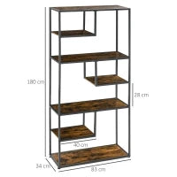 Mobile Libreria a 7 Livelli in Legno e Acciaio Stile Industriale, 83x34x180 cm, Marrone