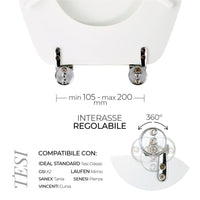 Copriwater Universale 35,5x43,3 cm in MDF Cerniere in Metallo Cromato Tesi Bianco Lucido