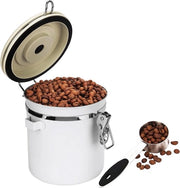 Contenitore di Stoccaggio Caffè con Cucchiaio 0,5L di Capacità - Canestro in Acciaio Inossidabile per Fagioli di Caffè o Caffè Macinato - Cassetto di Caffè Erettato - Ruota di Data - Bianco