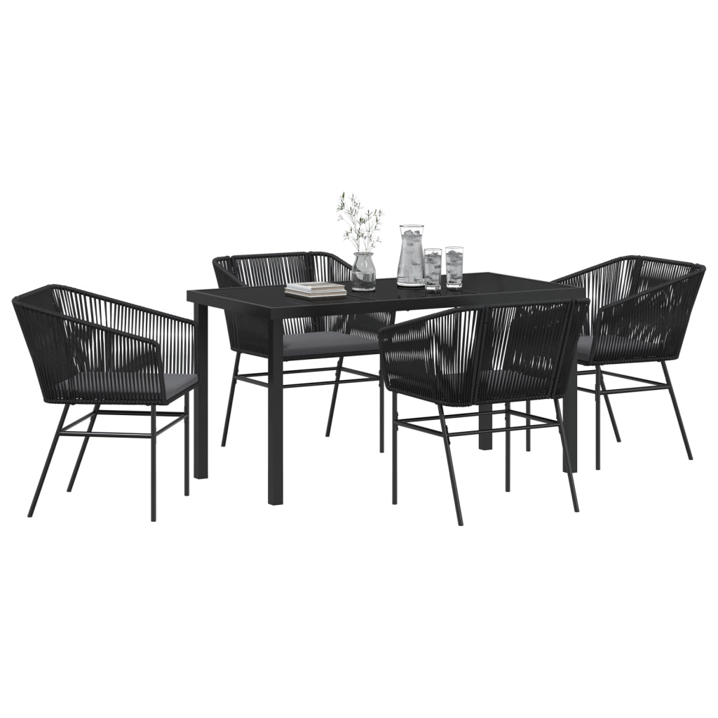 Set da Pranzo da Giardino 5 Pezzi con Cuscini in Polyrattan Nero