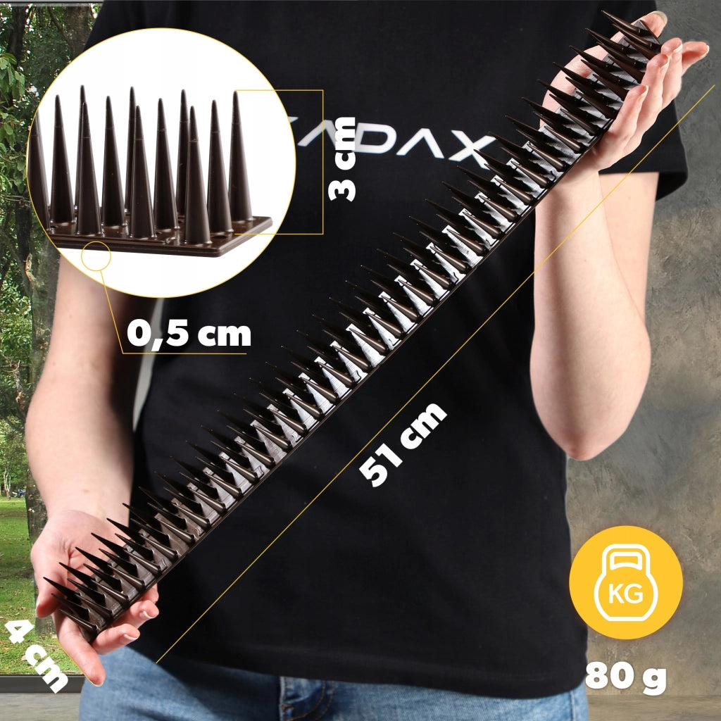 Punte anti-piccioni KADAX, 51 cm, in plastica densa e resistente, confezione da 12 pezzi.