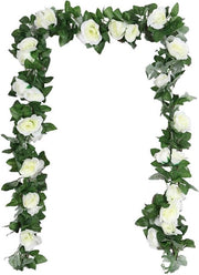 Decorazione - Fiori artificiali slingers fiori di eucalipto fiori di seta per parete arco di nozze 240 cm 16 fiori - bianco