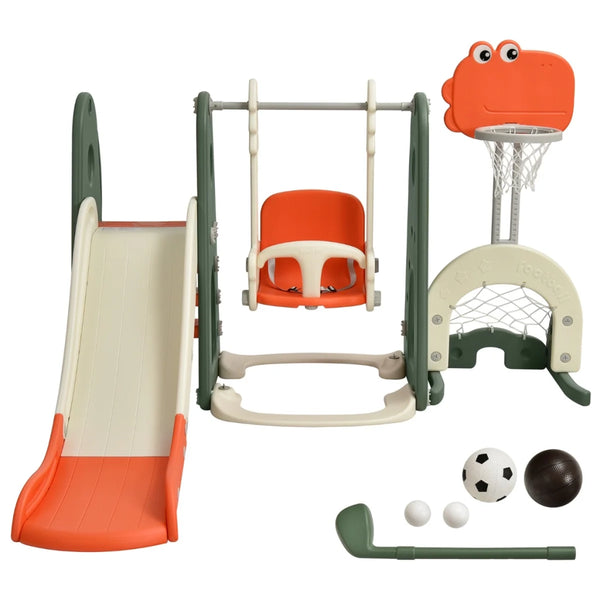 Set da gioco 6 in 1 con scivolo 172 x 182 x 108-120 cm scivolo sicuro design colorato in HDPE arancione 20_0014345