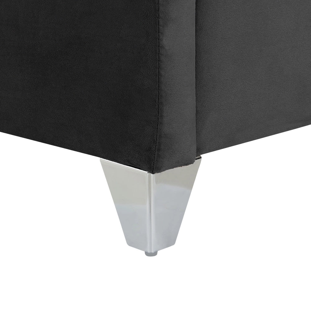 Letto a doghe velluto nero imbottito trapuntato poggiatesta 160 x 200 cm stile glamour elegante