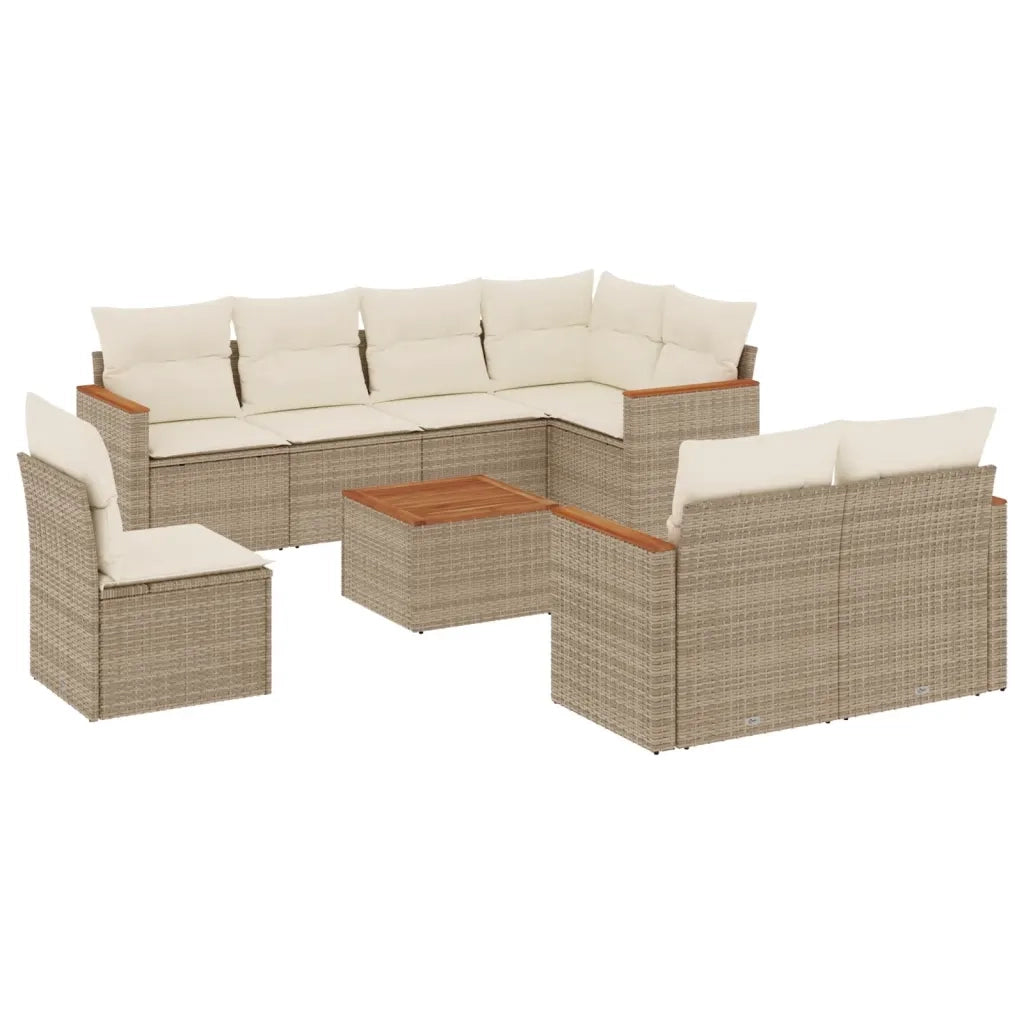 Set Divano da Giardino 9 pz con Cuscini Beige in Polyrattan 3258572