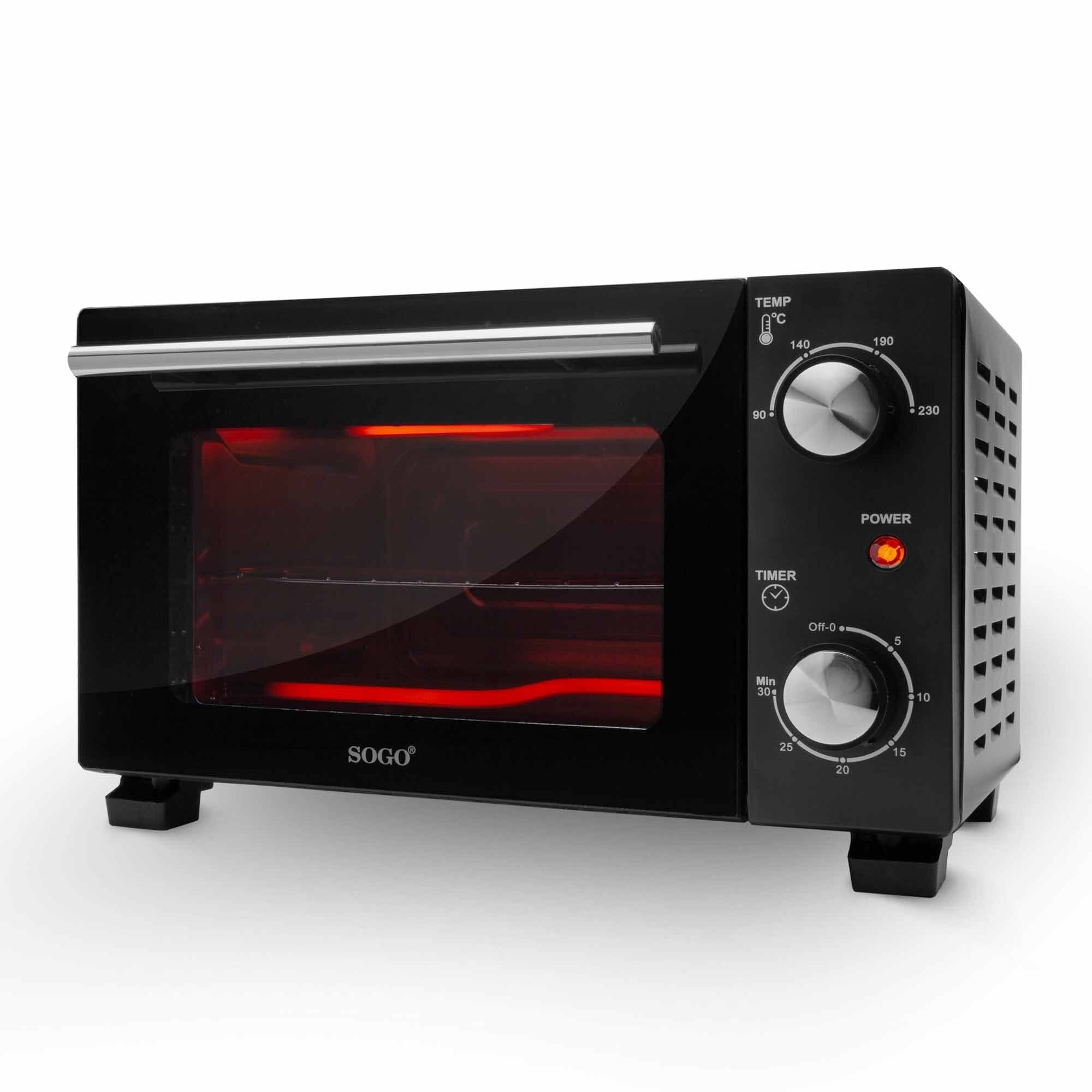 SOGO Forno Tostapane 10L 800W – Mini Forno Elettrico, Timer 30 Min, Temperatura 90-230°C, Doppio Vetro, Griglia e Teglia Incluse
