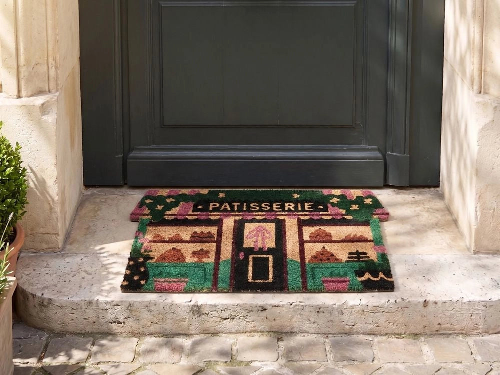 Zerbino di benvenuto in fibra di cocco antiscivolo 60 x 90 cm con retro in PVC stampa “Pattiserie” multicolore