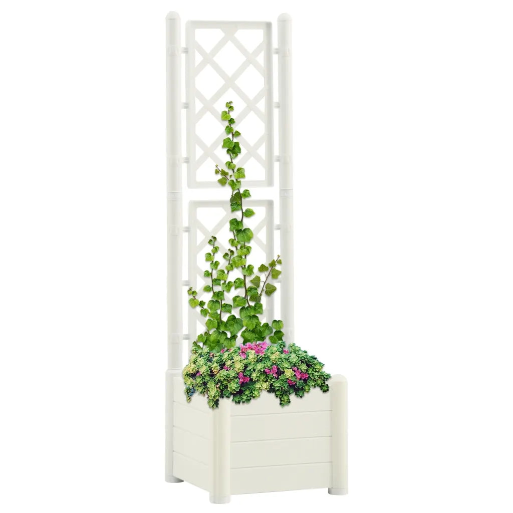 Fioriera da Giardino con Graticcio-Vaso da Esterno-Fioriera con Griglia 43x43x142 cm PP Bianco