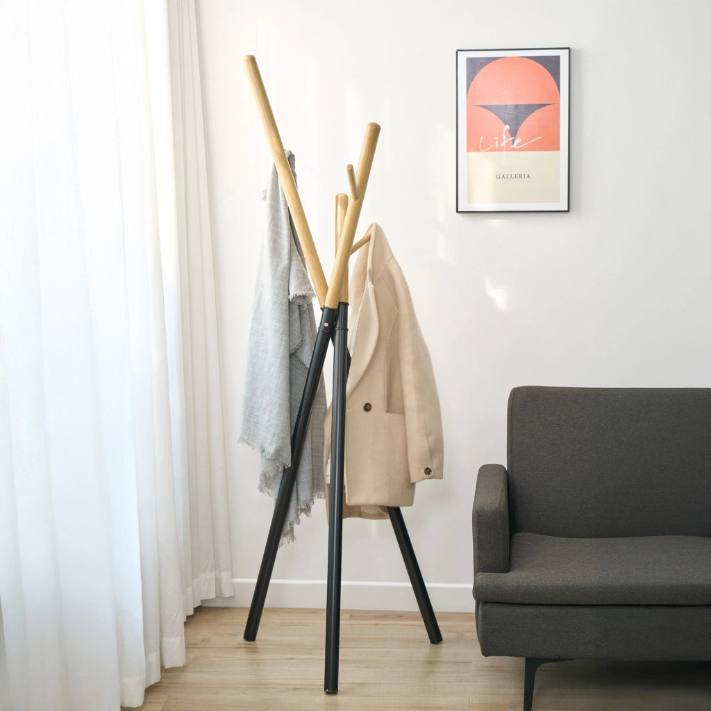 Appendiabiti da Terra Laerdal Porta Abiti Treppiede in Acciaio 172x49x49 cm Nero [en.casa]