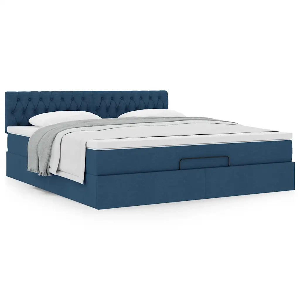 Struttura Letto Pouf con Materasso Blu 180x200cm in Tessuto 3311566