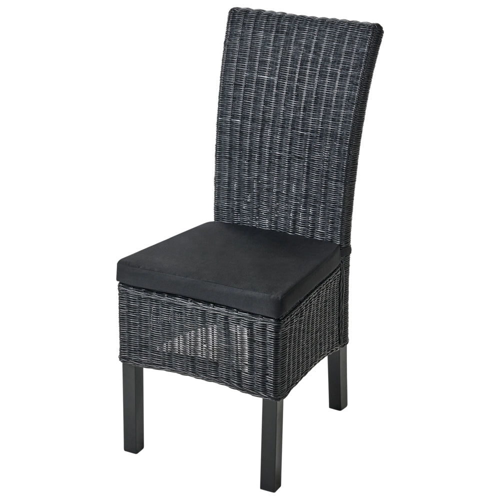 Set di 2 sedie da pranzo in rattan intrecciato con schienale alto per soggiorno colore nero