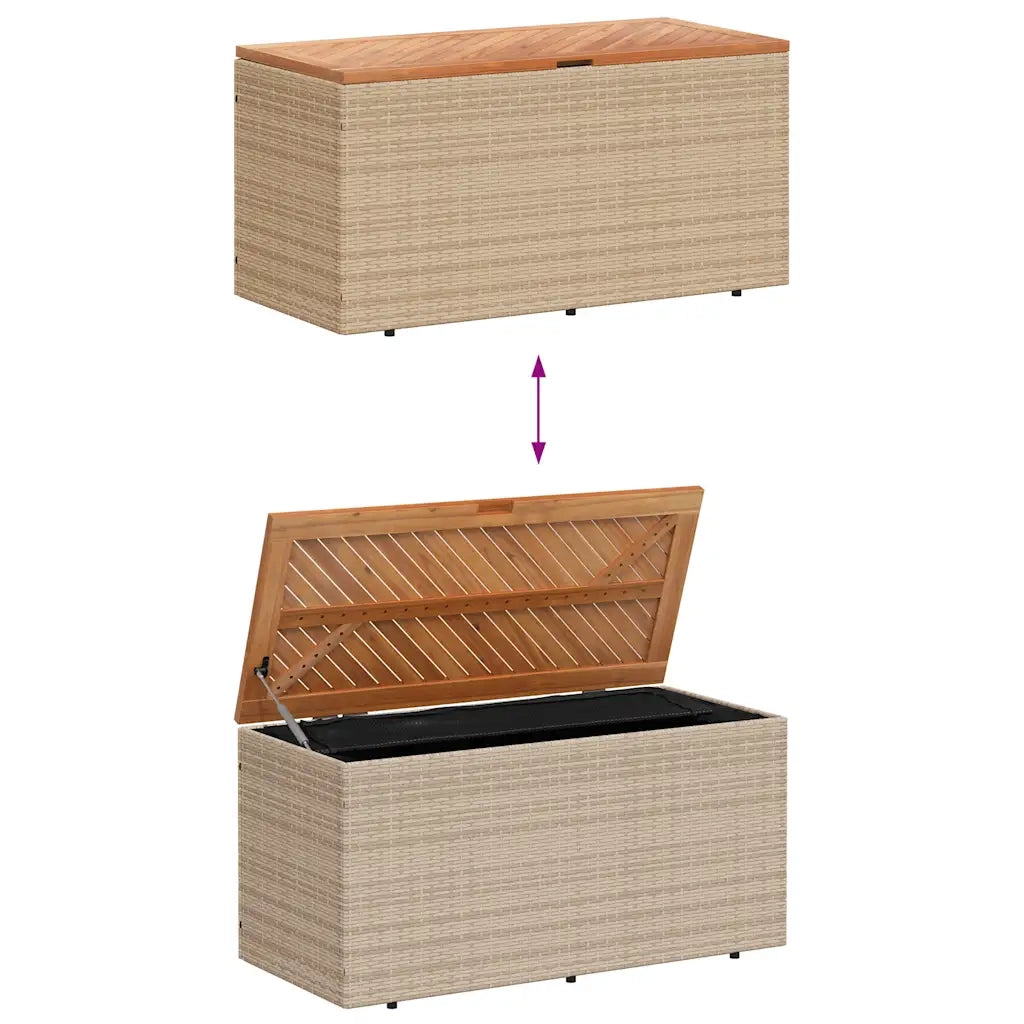 Contenitore da Giardino Beige 110x50x54 cm Polyrattan e Acacia CFW2992052