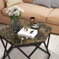 Tavolino da Salotto Moderno con Piano Effetto Marmo e Struttura in MDF e Acciaio, 81x70x51.2 cm, Nero