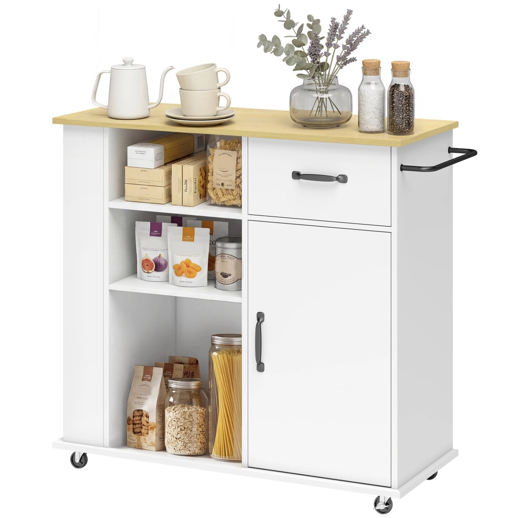 Mobile Cucina con Cassetto, Armadietto e Ripiano Regolabile, Bianco