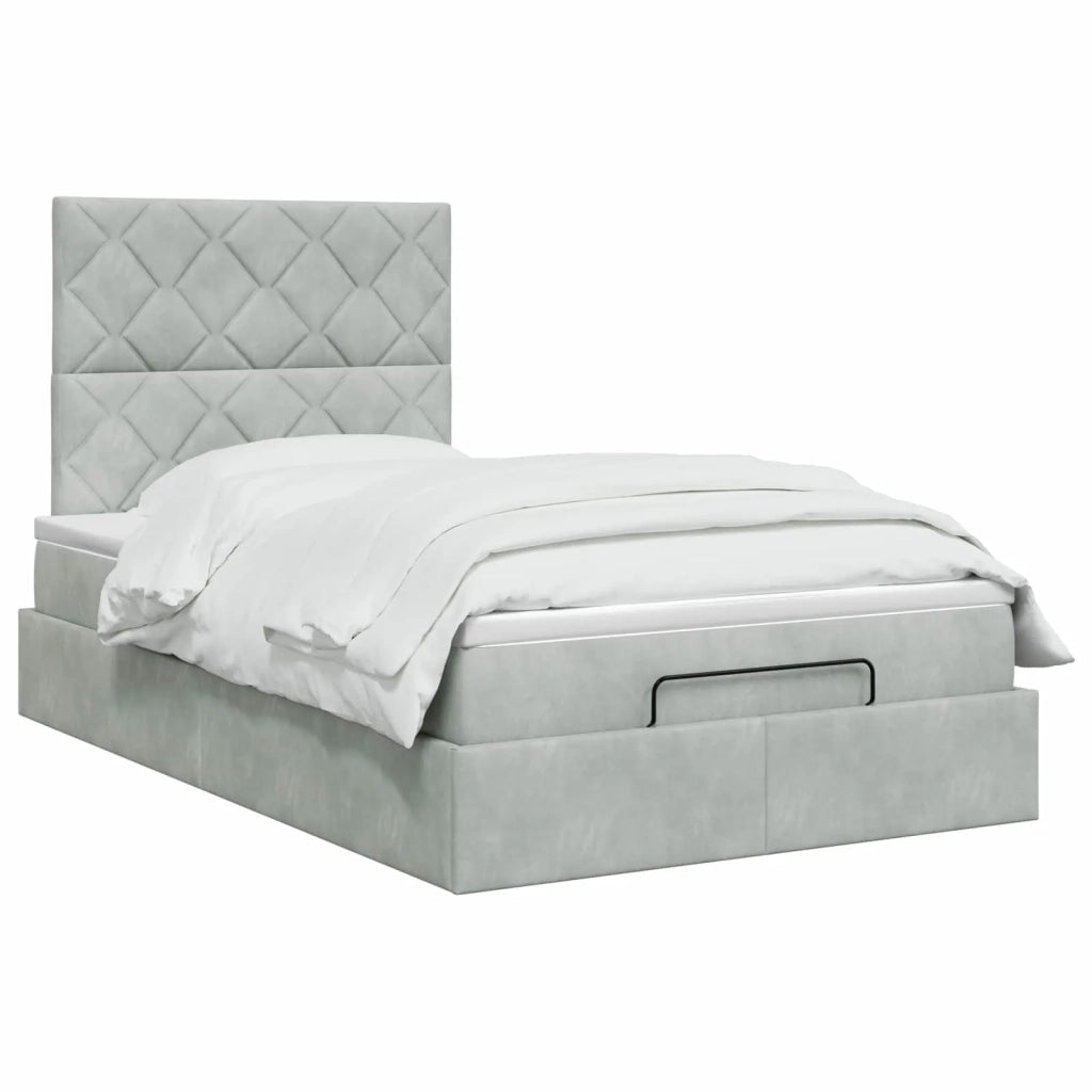 Letto Ottomano con Materasso e LED Grigio Chiaro 120 x 200 cm 3458367