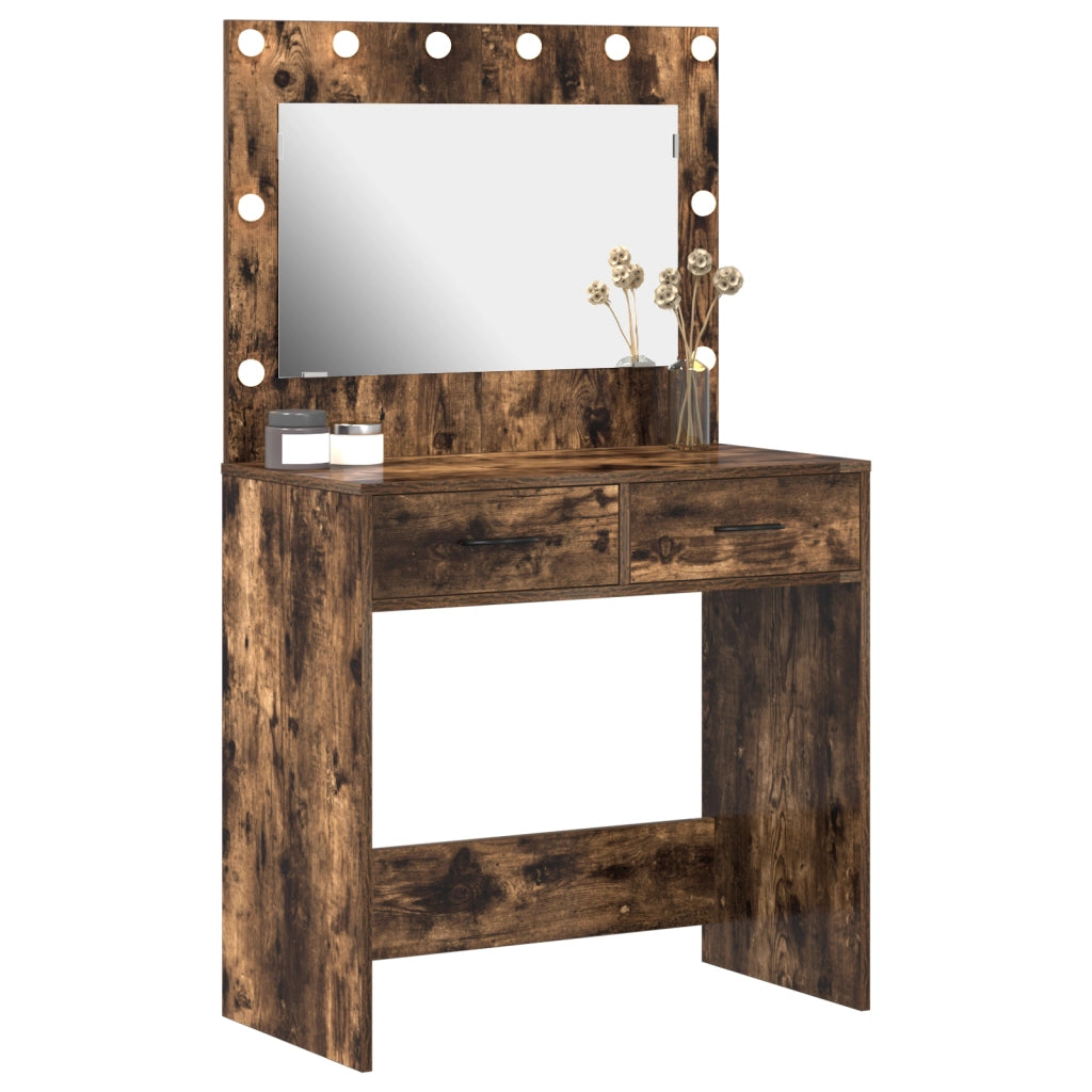Tavolo da Toeletta con Luci LED Rovere Affumicato 78.5x41x135 cm
