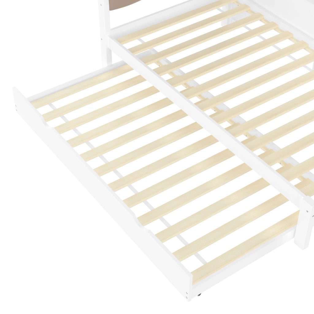 DESMIU Letto singolo 90 × 200 cm con letto estraibile, LED regolabile, ripiani e USB, senza materasso, bianco