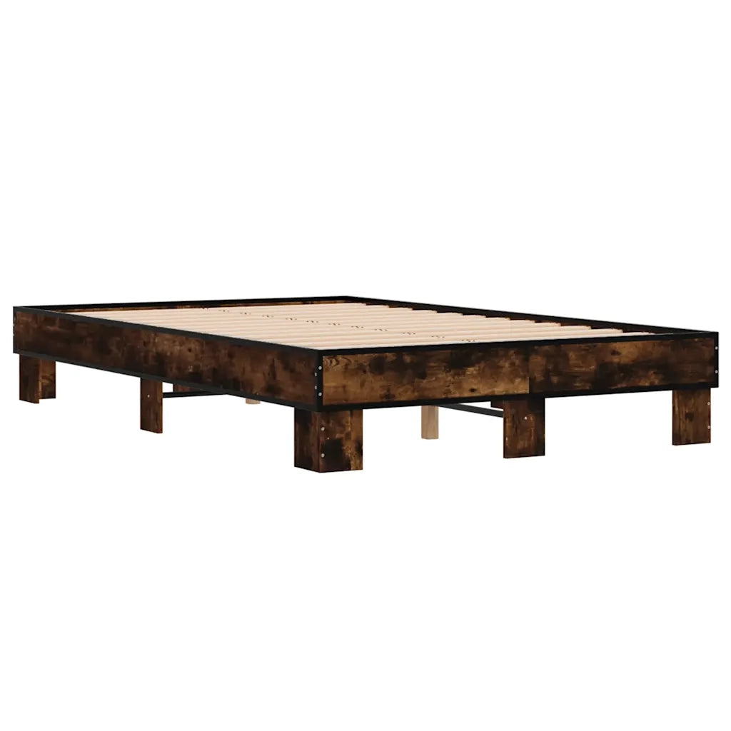Letto matrimoniale | Letto per adulti | Giroletto Rovere Fumo 140x190 cm in Legno Multistrato Metallo