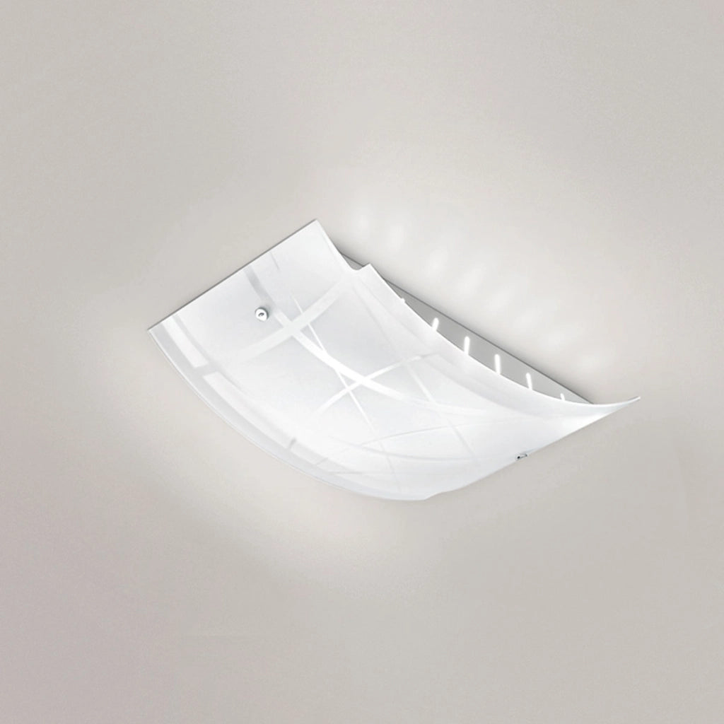 Plafoniera Nereide media 45x31cm in vetro satinato serigrafato bianco 2XE27, base cromata, design moderno, IP20, max 2x52W