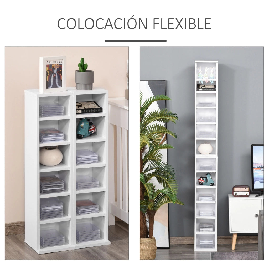 Libreria per CD DVD con 12 Scomparti Aggiustabile ¨C Zephmum ¨C Bianco 88x22x21 cm