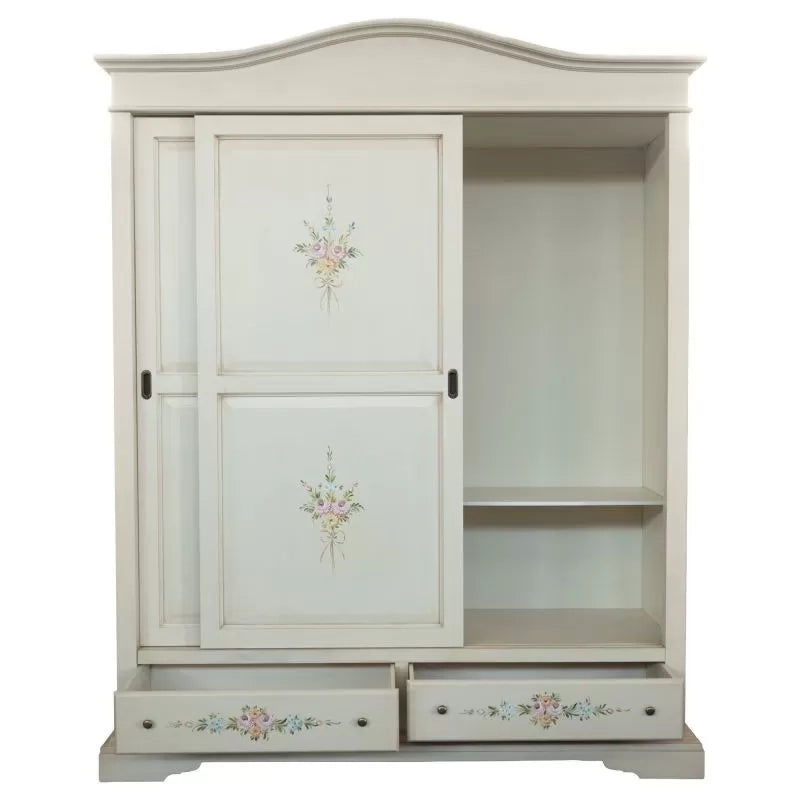 Armadio 2 ante scorrevoli legno shabby bianco anticato decori 180x67x225 - Mobili 2G