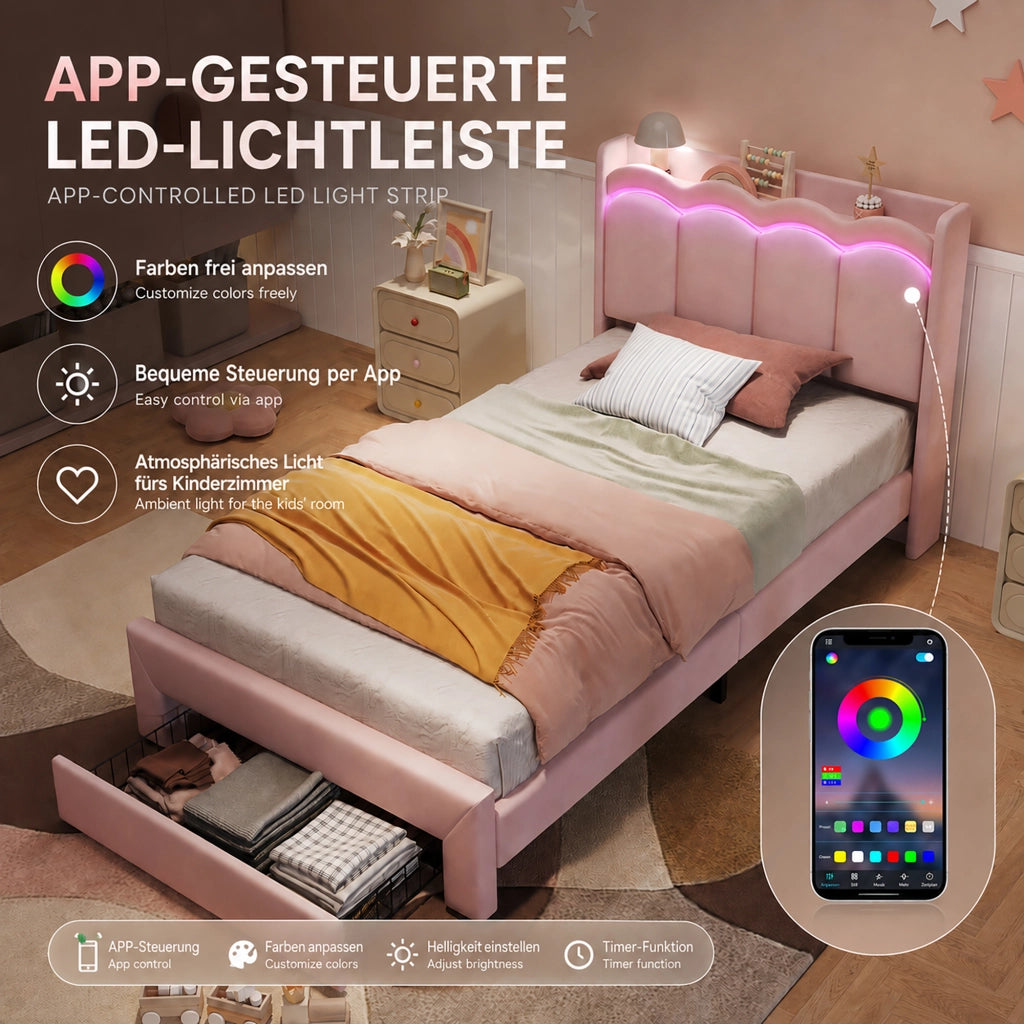 letto imbottito velluto rosa 90 x 200 cm