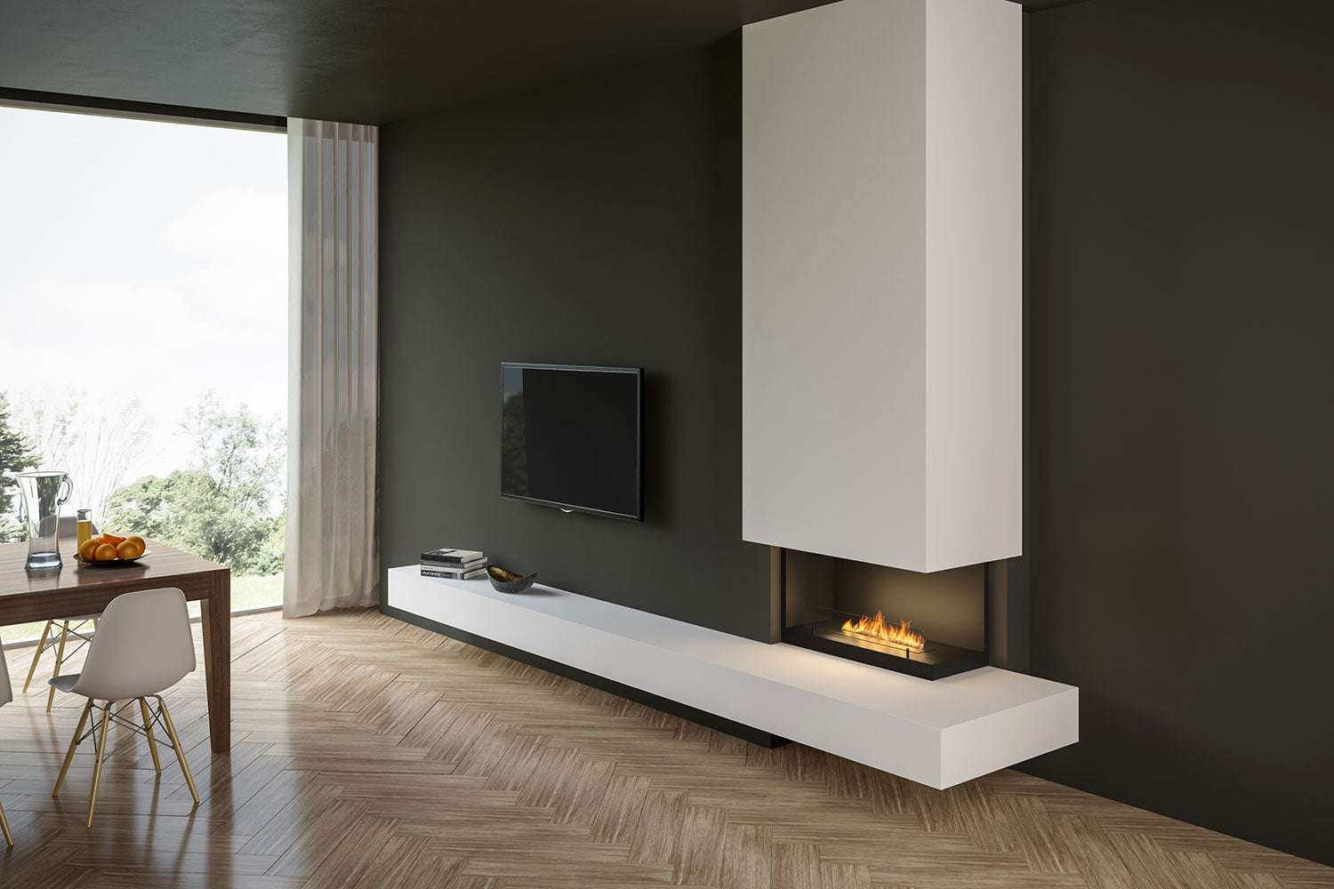 Camino a Bioetanolo da Incasso 80x45 cm Inside P800 V2 Angolo a Destra Nero con Vetro