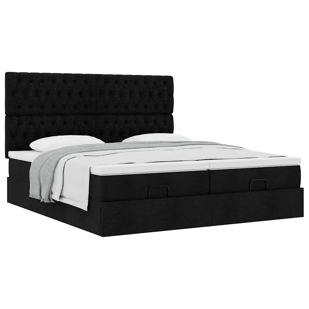 Struttura Letto Pouf con Materassi Nero 160x200 cm in Tessuto 3313708