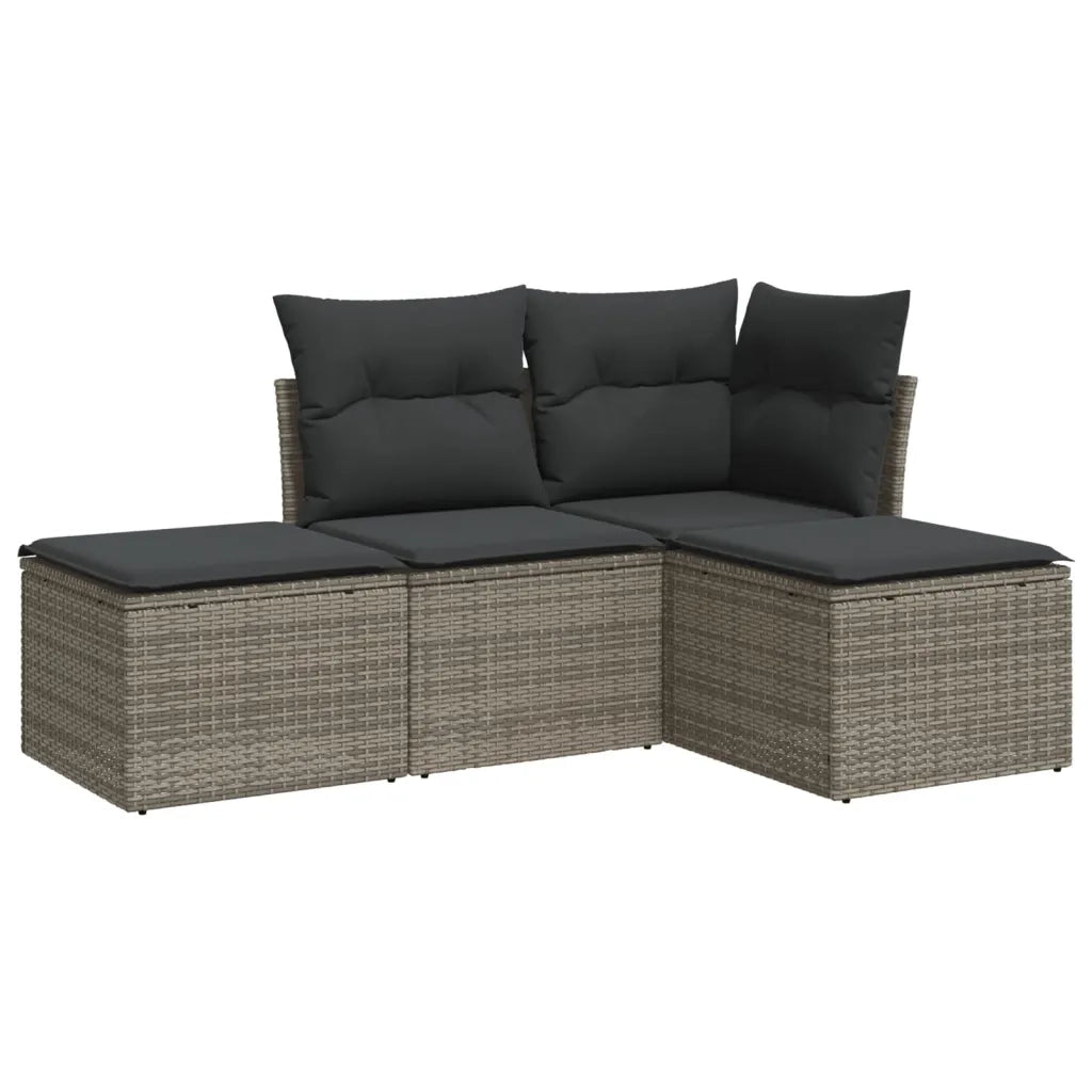 Set Divani da Giardino 4 pz | Set Salotto da Giardino con Cuscini in Polyrattan Grigio