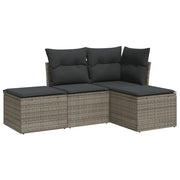 Set Divani da Giardino 4 pz | Set Salotto da Giardino con Cuscini in Polyrattan Grigio