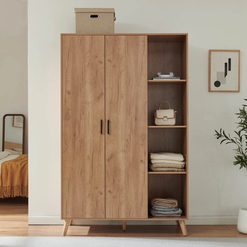 Armadio Guardaroba Norg con 2 Ante e 8 Scomparti 191x120x52 cm - Effetto Rovere [en.casa]