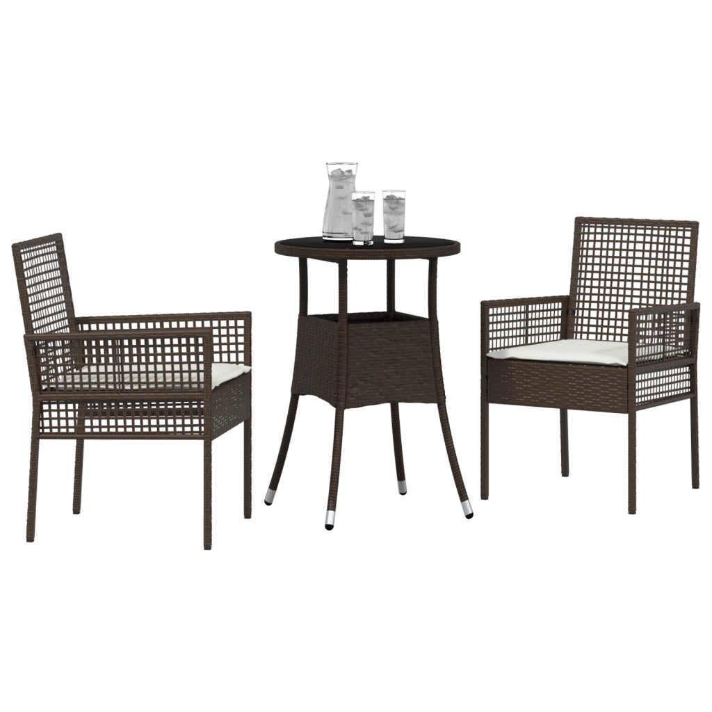 Set da Pranzo da Giardino 3 Pezzi Marrone in Rattan Polietilene