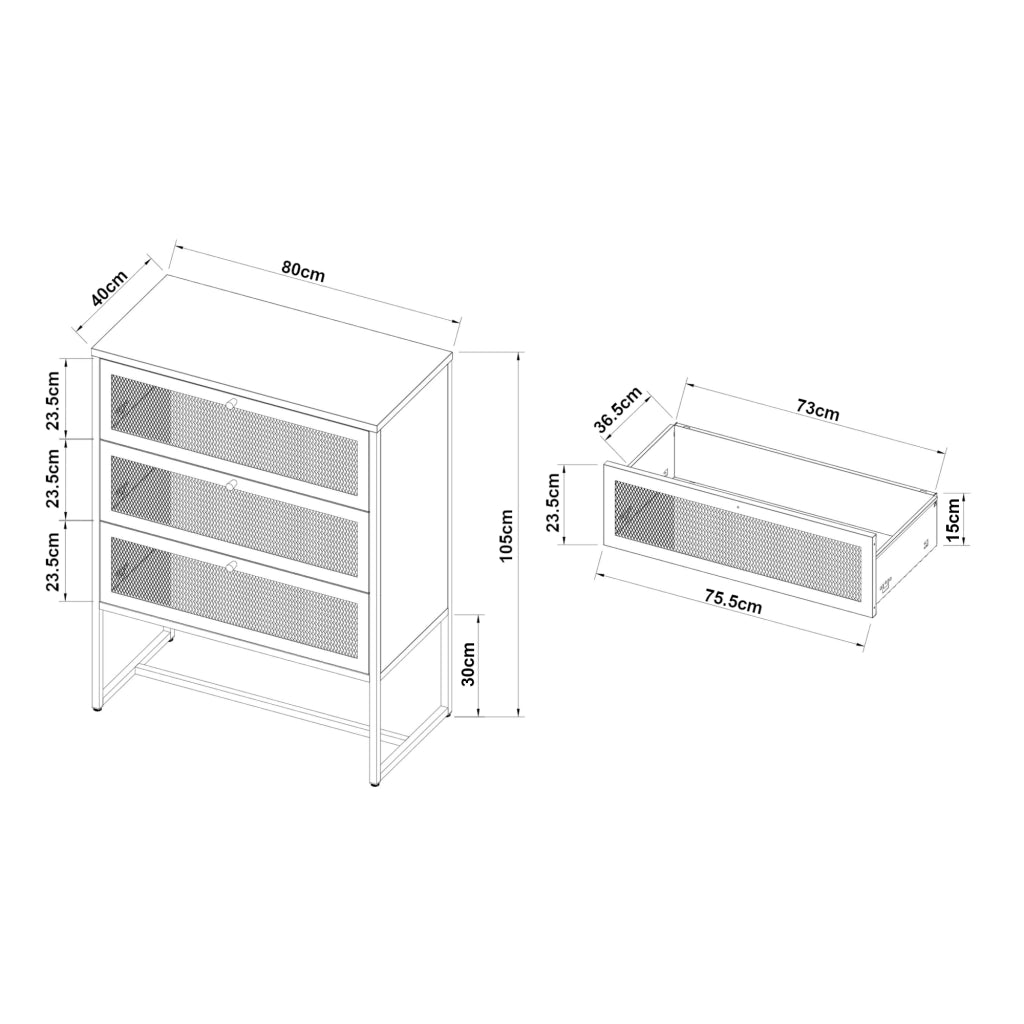 Cassettiera Sund in Acciaio con Frontali Traforati 105x80x40 cm Grigio [en.casa]