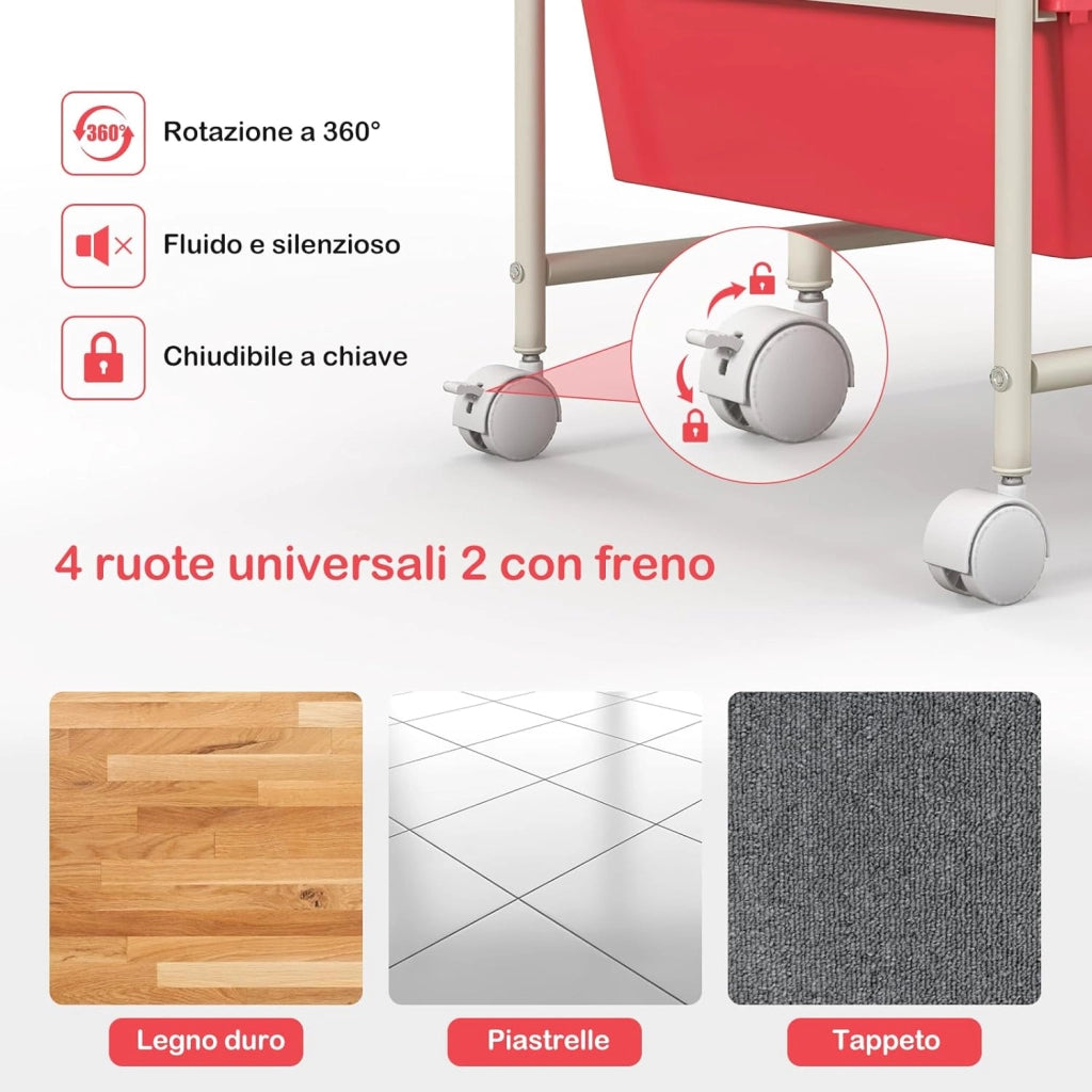 Carrello con 15 Cassetti Impilabili, Carrello di Stoccaggio con Ruote, Carello Portaoggetti per Casa e Ufficio, 62,5 x 37 x 87 cm (Rosa)